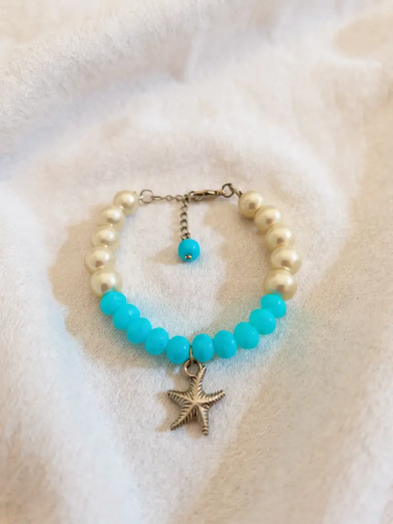 [BR-013-02] Cute Pearl & Crystal Bracelet (Blue)