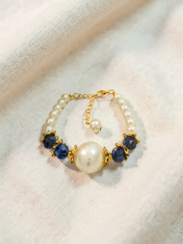 [BR-019-03] Pearl Charm Bracelet (Blue)