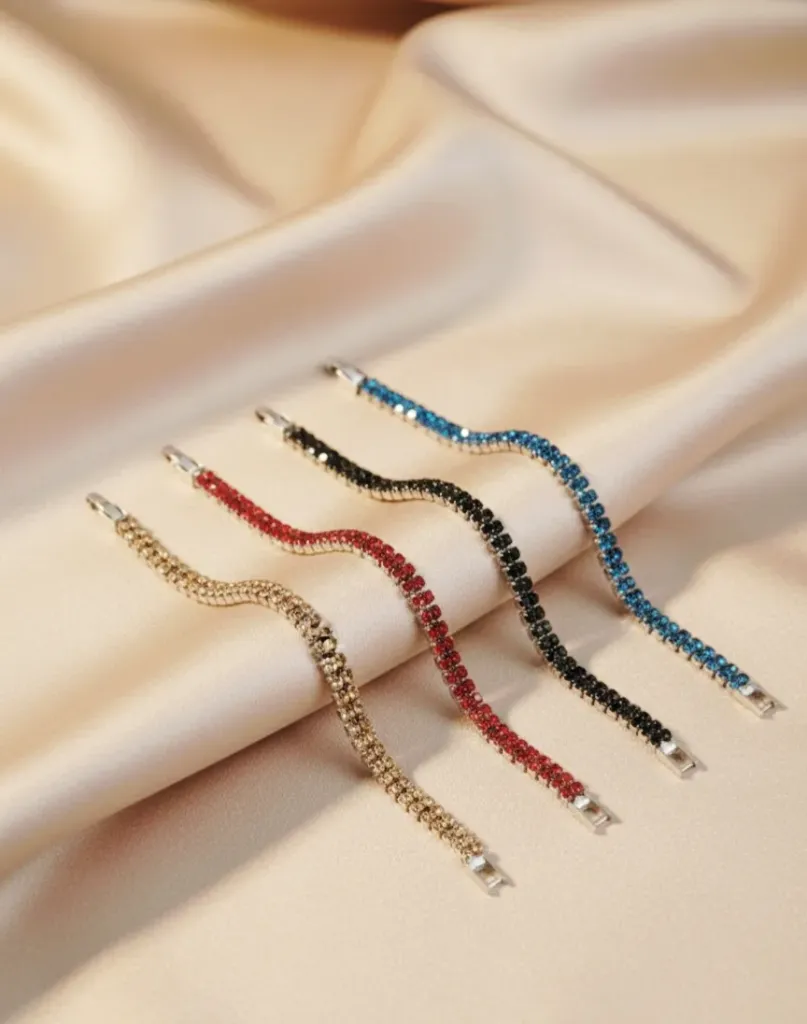 Double-Row Rhinestone Bracelet 4 Pcs Set