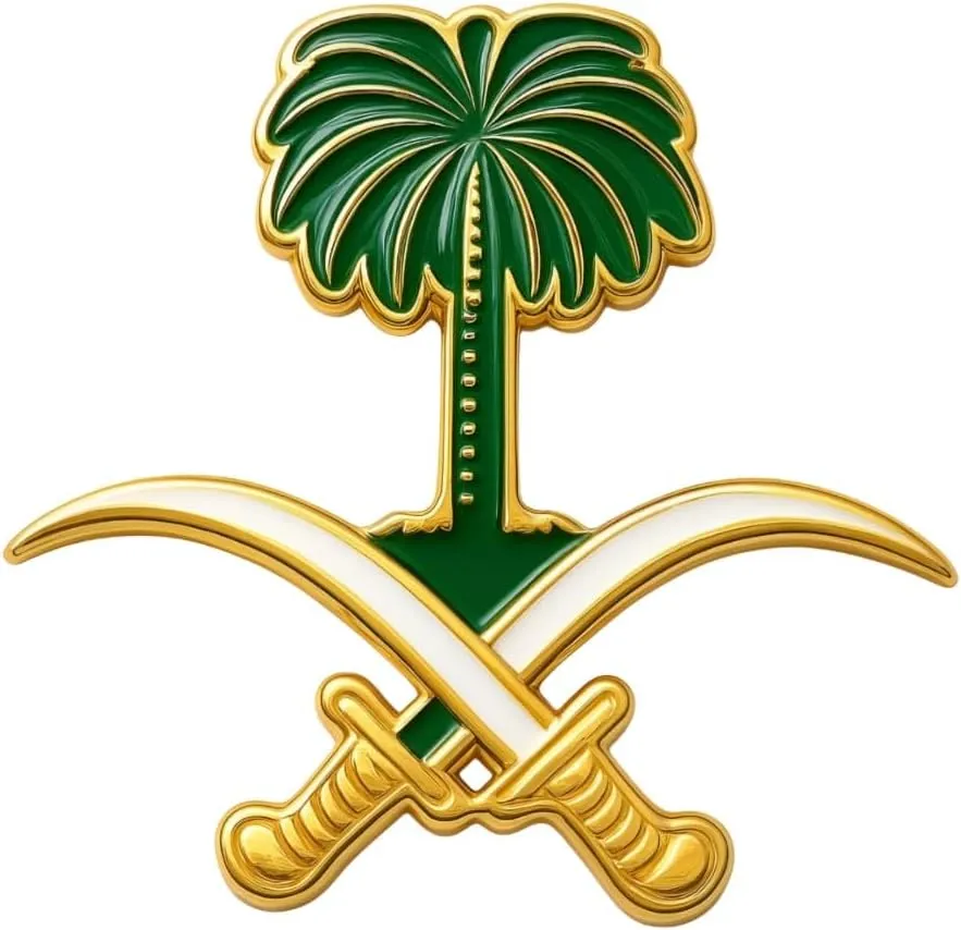 Mobile Sticker Premium Metal Quality, Phone Decor, Saudi Arabia Palm Tree and Crossed Swords Pin, Gold-Plated Green Enamel Design, Laptop, Notebook,Car Decal, Home Decor, Mobile Sticker, Souvenir