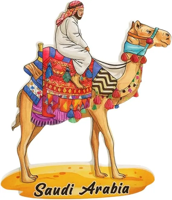 Saudi Arabia 3D Camel Rider Fridge Magnet | Premium Ceramic Souvenir with Traditional Attire & Colorful Saddle | Arabian Desert Scene | Travel Gift | Heritage Decor | Collectible Accessory